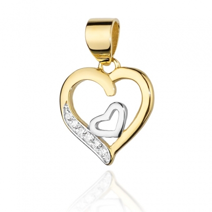 Serce z brylantami 0,05ct - złota zawieszka próby 585